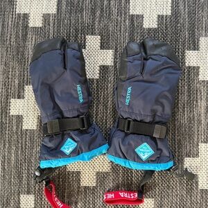 Hestra Navy 3 Finger Mittens with Bright Blue Accents